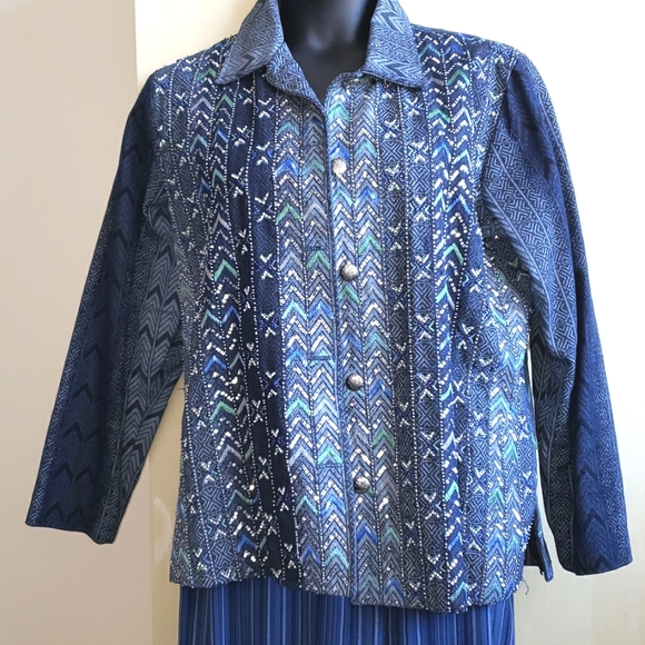SOLD Vintage Coldwater Creek Multi Blue Denim Jacket Size 1X - Picture 1 of 6